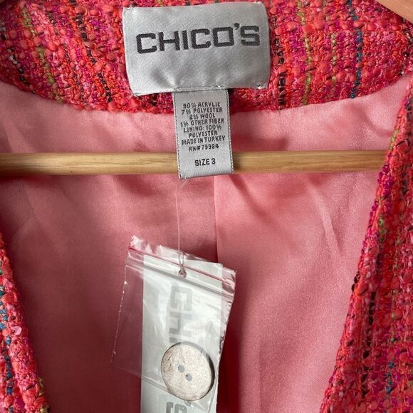 Chicos Peach Knit Blazer Lined 3 Large V Neck Top Button Coat Career Womens - Picture 6 of 7